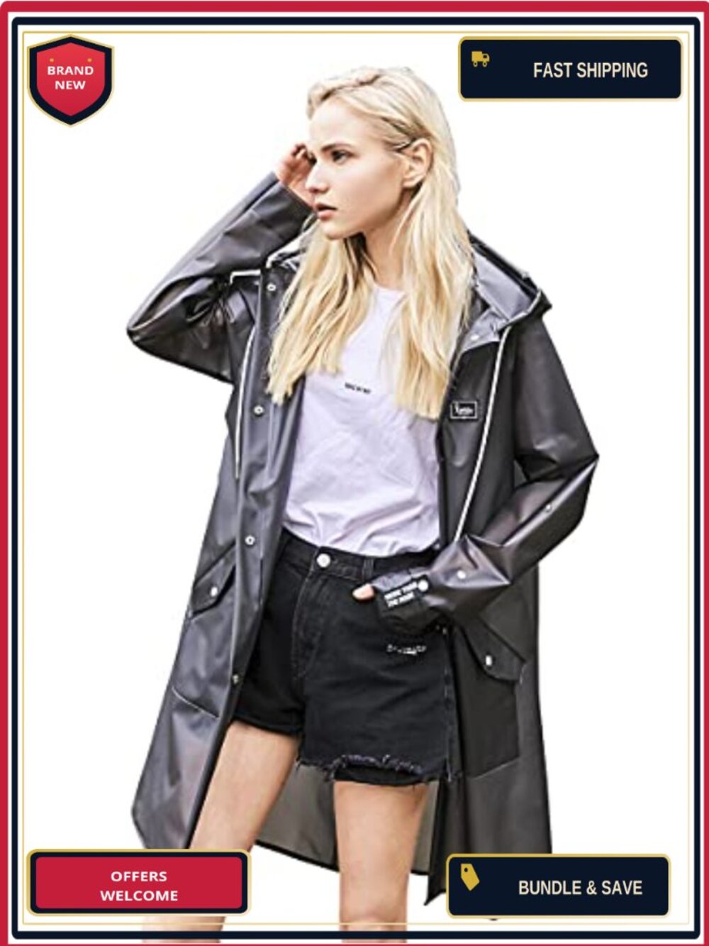 Clear TPU Rain Poncho Raincoat for Women Men Waterproof Hooded Long Sleeve